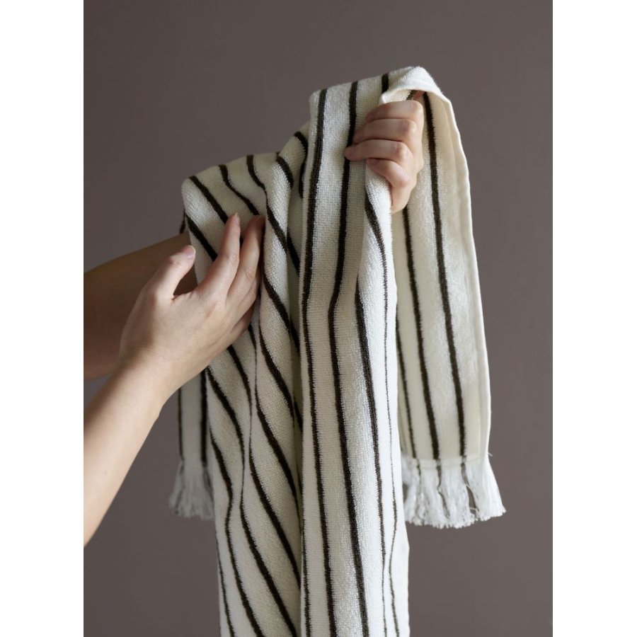 Lene Bjerre Ayane Stripe H�ndkl�de 30x50 cm, Linen/Brun