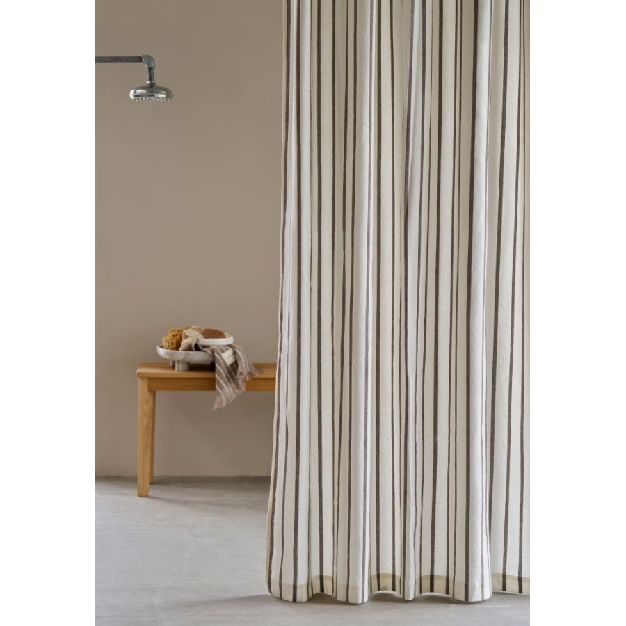 Lene Bjerre Ayane Stripe Douchegordijn 160x200 cm, Linnen/Bruin
