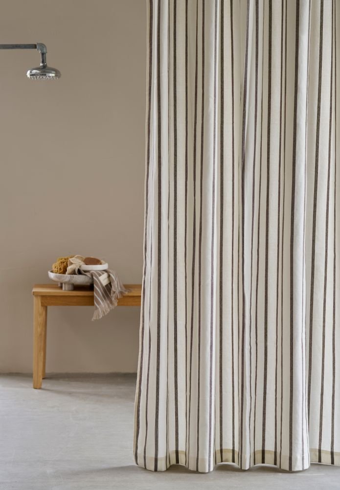 Lene Bjerre Ayane Stripe Douchegordijn 160x200 cm, Linnen/Bruin