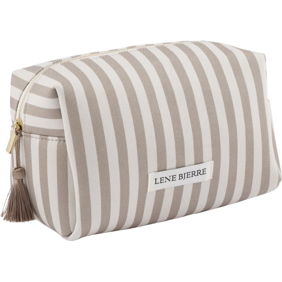 Lene Bjerre Ayille Stripe Toilettaske 14x23 cm, Beige/Hvid