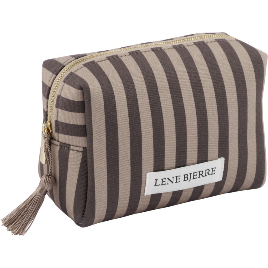 Lene Bjerre Ayille Stripe Kosmetikpung 9x18 cm, Linen/Brun