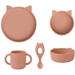 LIEWOOD Vivi Geschirrset Katze 4-teilig, Dark Rose