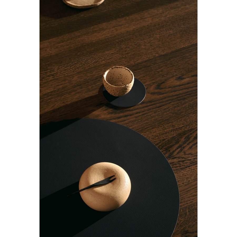 LIND DNA Circle Recycled Leder Glasuntersetzer �10 cm, Nupo Schwarze Tinte