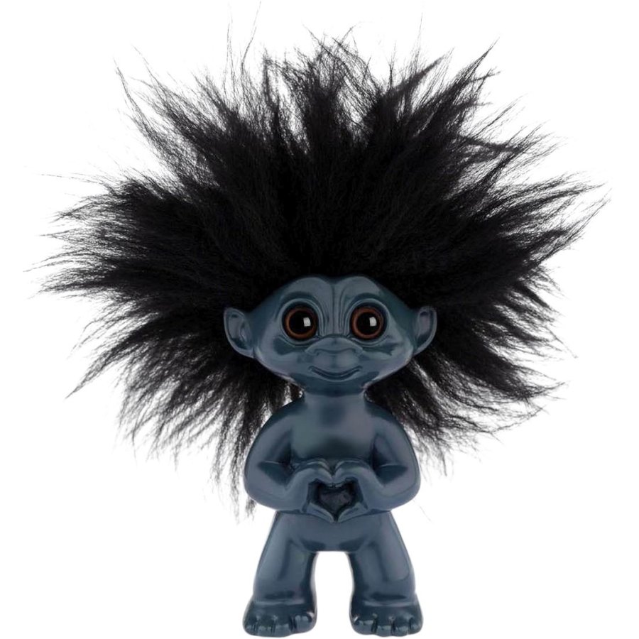 Lykketrold Good Luck Troll 9 cm, Dunkelblau m. Herz