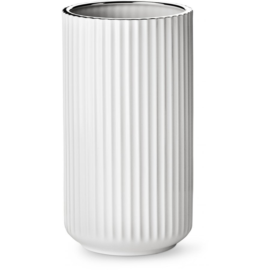 Lyngby Vasen 25cm Hvid S�lvkant