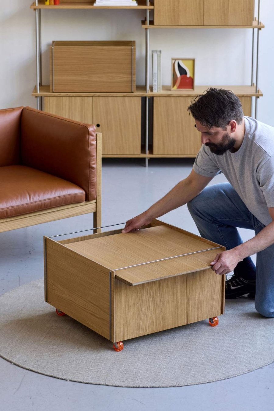 MOEBE Aufbewahrungsbox mit Rollen 60x61x38,2 cm, Eiche/Edelstahl
