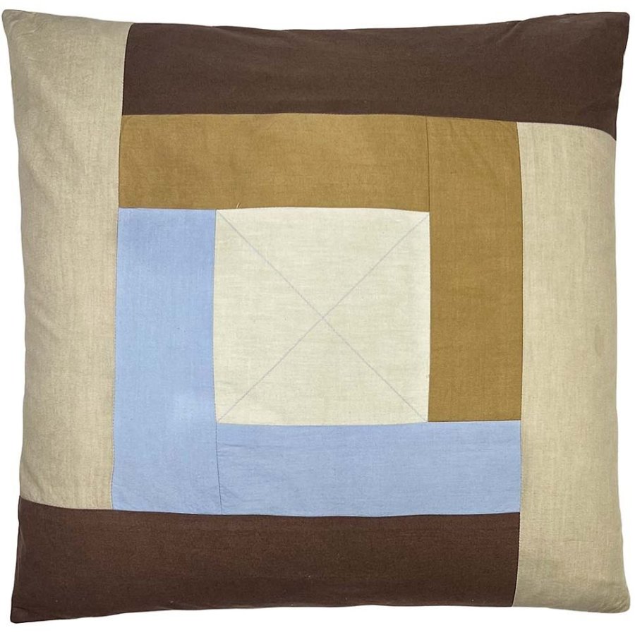 MOUD Home Patch Kissenbezug 50x50 cm, Blau/Beige/Braun