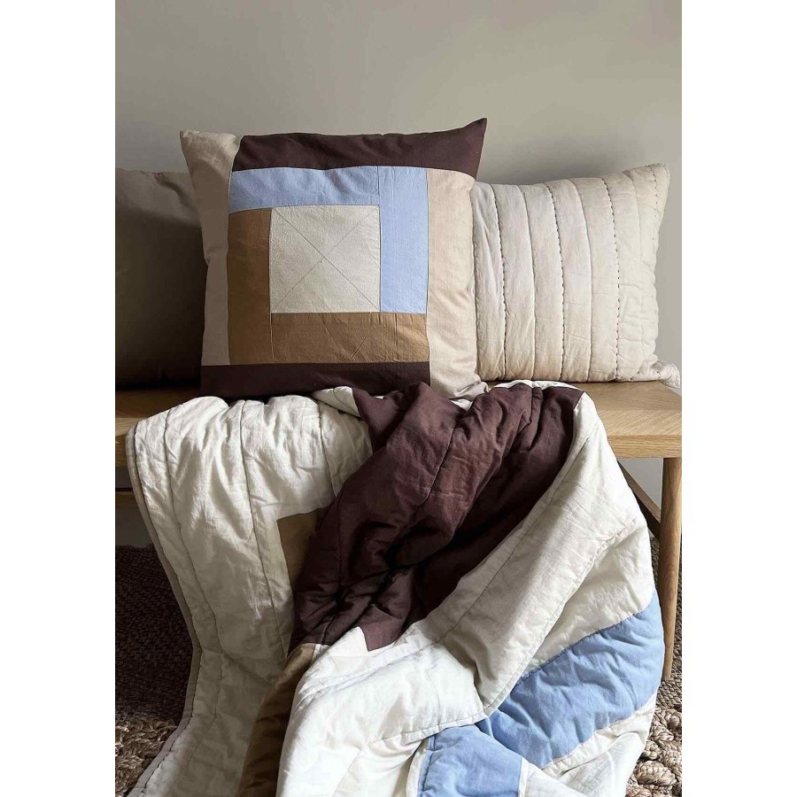 MOUD Home Patch Kissenbezug 50x50 cm, Blau/Beige/Braun