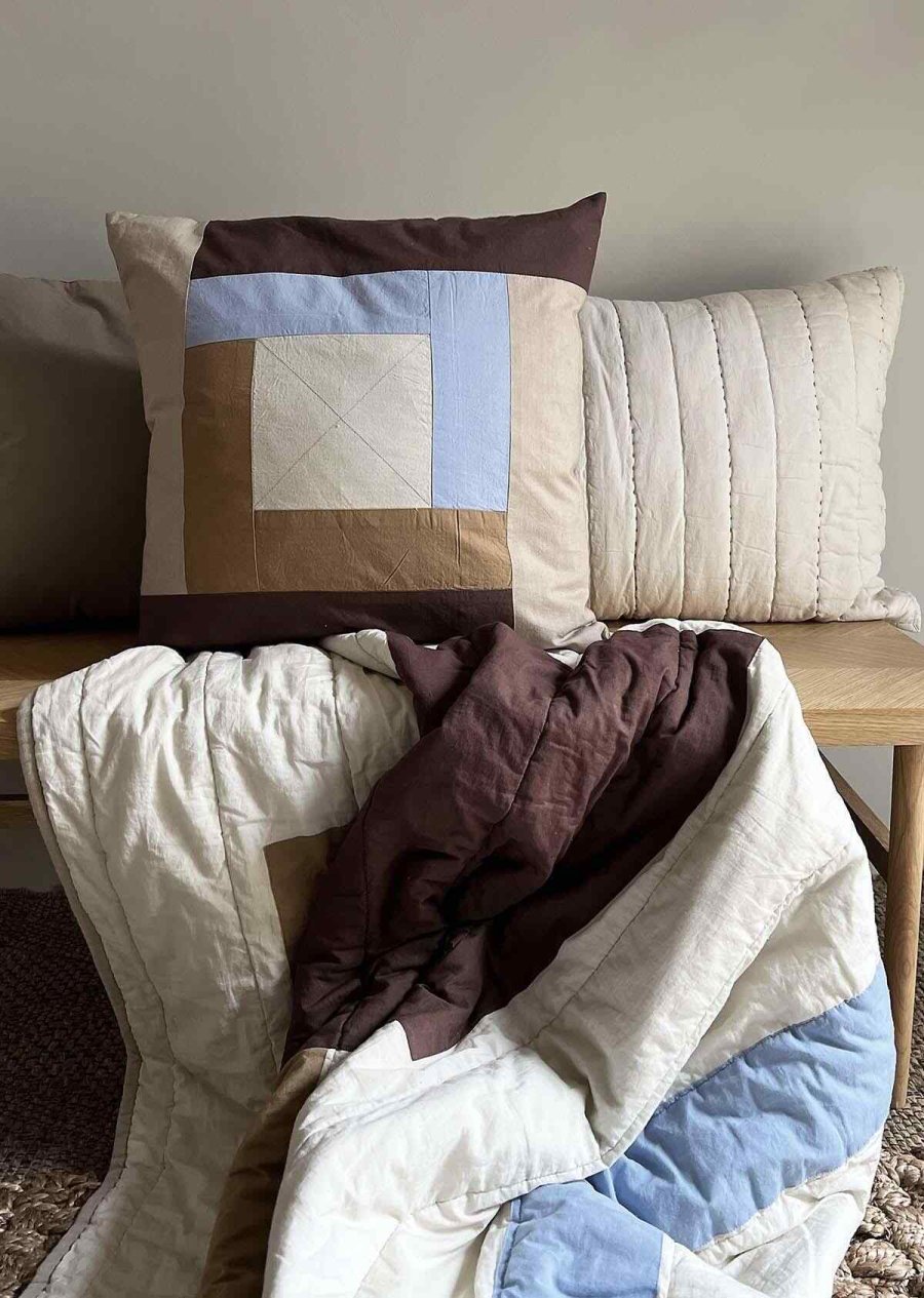 MOUD Home Patch Kissenbezug 50x50 cm, Blau/Beige/Braun