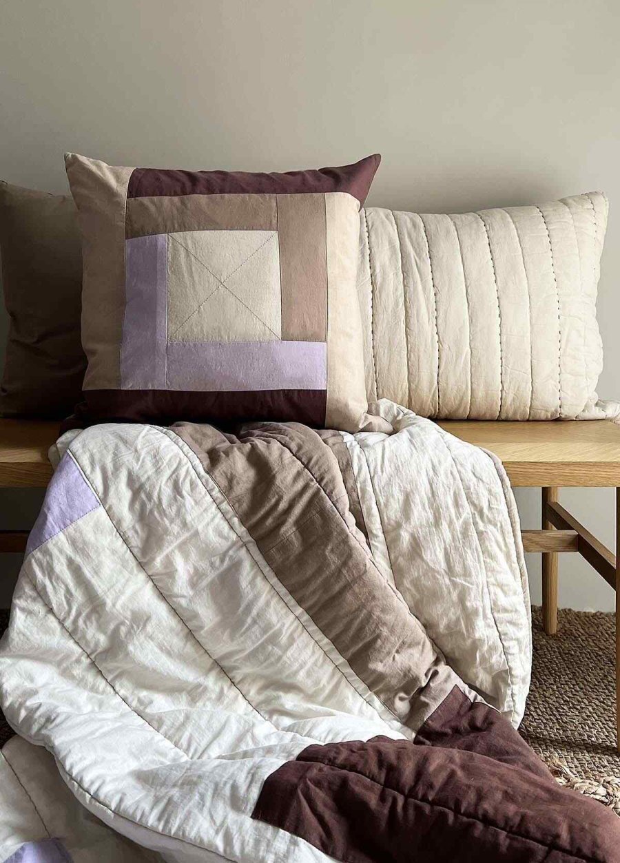 MOUD Home Patch Gestepptes Steppdecke 130x170 cm, Lila/Braun/Beige