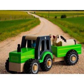 Magni Traktor m. Anhænger og Dyr 4 Dele 26 cm, Grøn