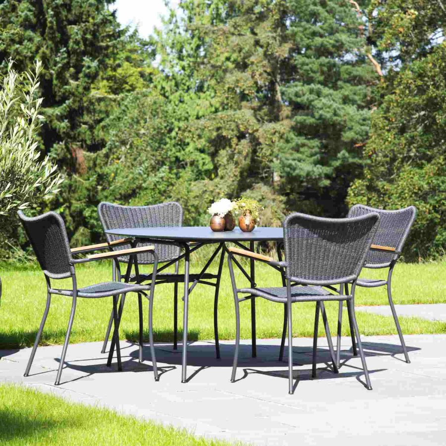 Mandalay Pure Gartenmöbel-Set mit 4 Marguerit String-Stühlen 120 cm, Anthrazit