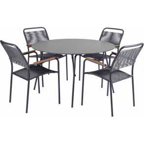 Mandalay Pure Havembelst m. 4 Verona Stole m. Teak Armln 120 cm, Antracit