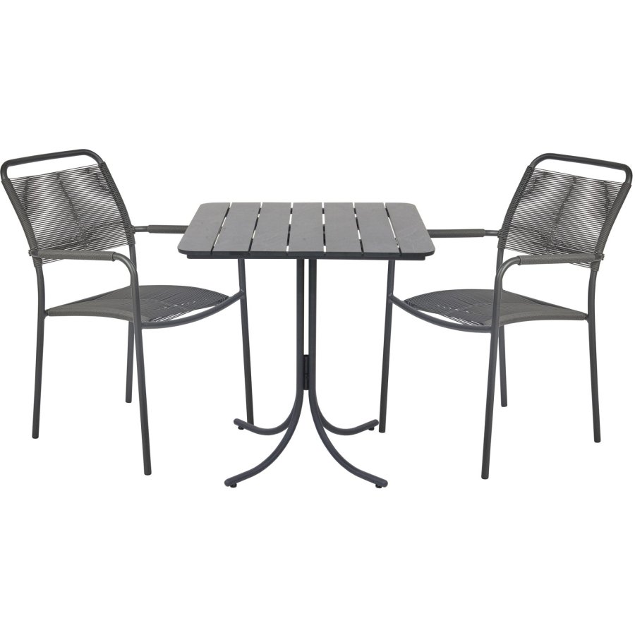 Mandalay Pure Café-Set mit 2 Verona-Stühlen mit Sunloom-Armlehne 67 cm, Anthrazit