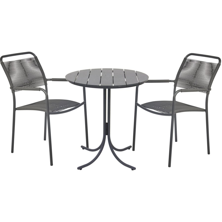 Mandalay Pure Café-Set mit 2 Verona-Stühlen mit Sunloom-Armlehne 67 cm, Anthrazit