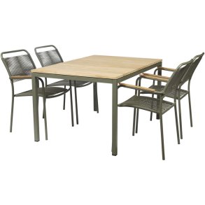 Mandalay Tuinmeubelset met Toscana Tafel 132 cm en 4 Verona Stoelen, Olijfgroen