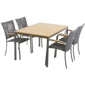 Mandalay Tuinmeubelset met Toscana Tafel 132 cm en 4 Ravello Stoelen, Antraciet