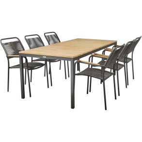 Mandalay Havemøbelsæt m. Toscana Bord 197 cm og 6 Verona Stole, Antracit