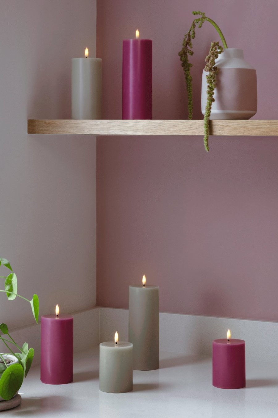 Moods & More Stumpenkerze LED 7,4xH15 cm, Vintage Rose