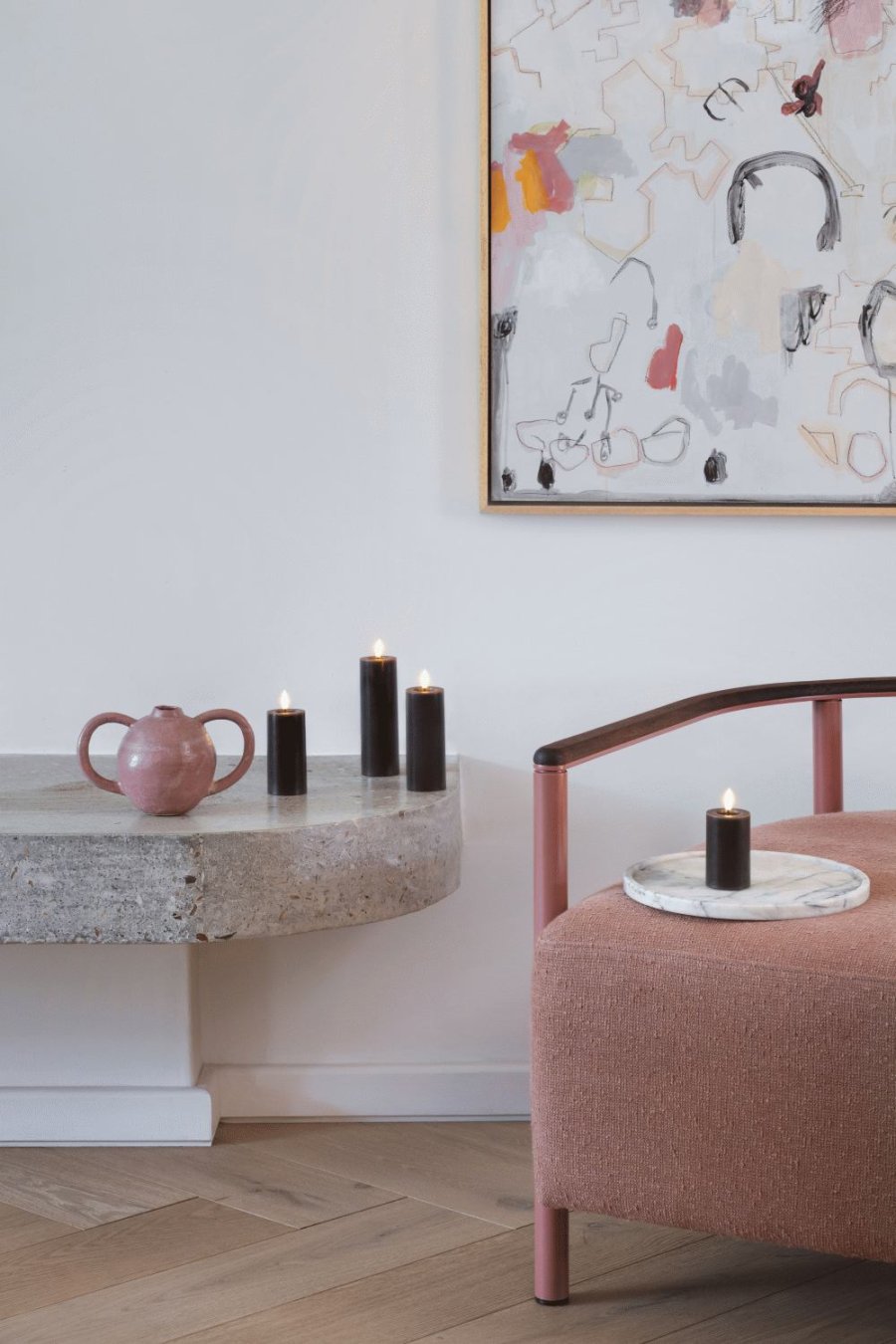 Moods & More Stumpenkerze mit Schmelzeffekt LED 4,9xH7,5 cm, Charcoal