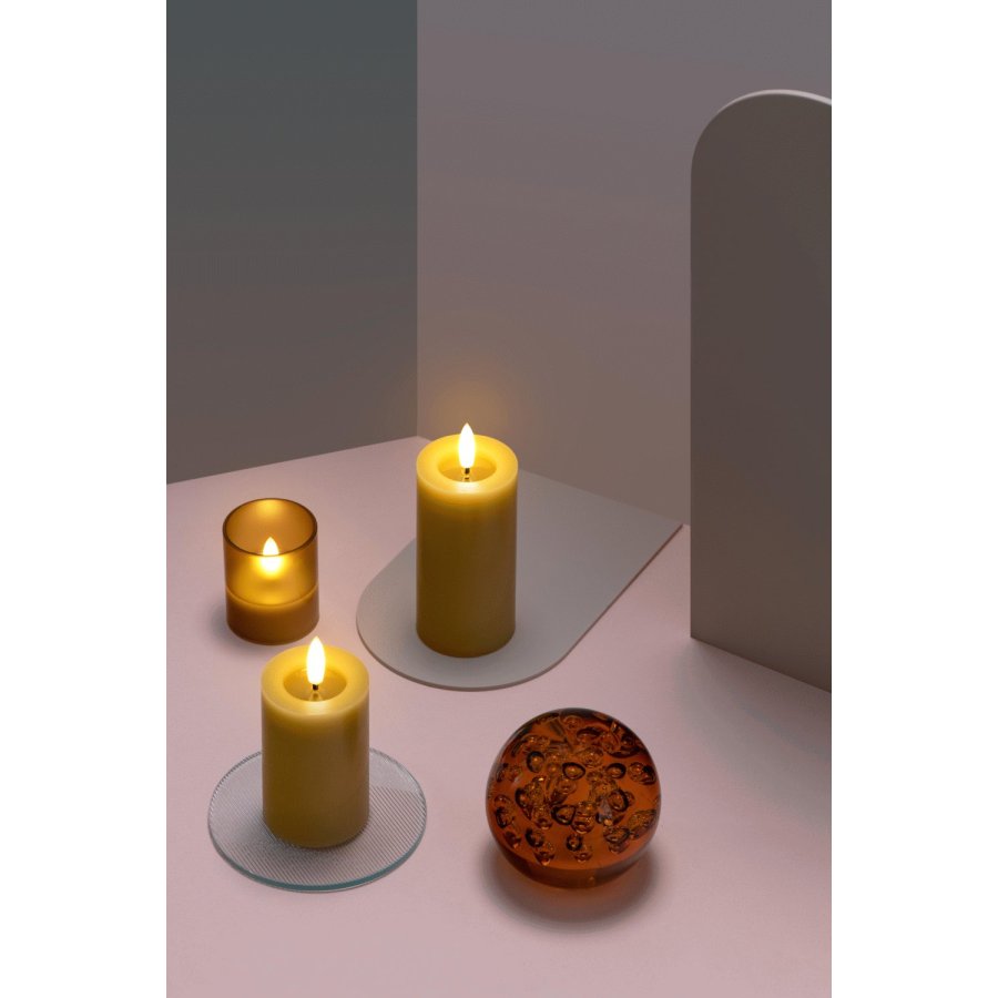 Moods & More Stumpenkerze mit Schmelzeffekt LED 4,9xH12,5 cm, Honey Mustard