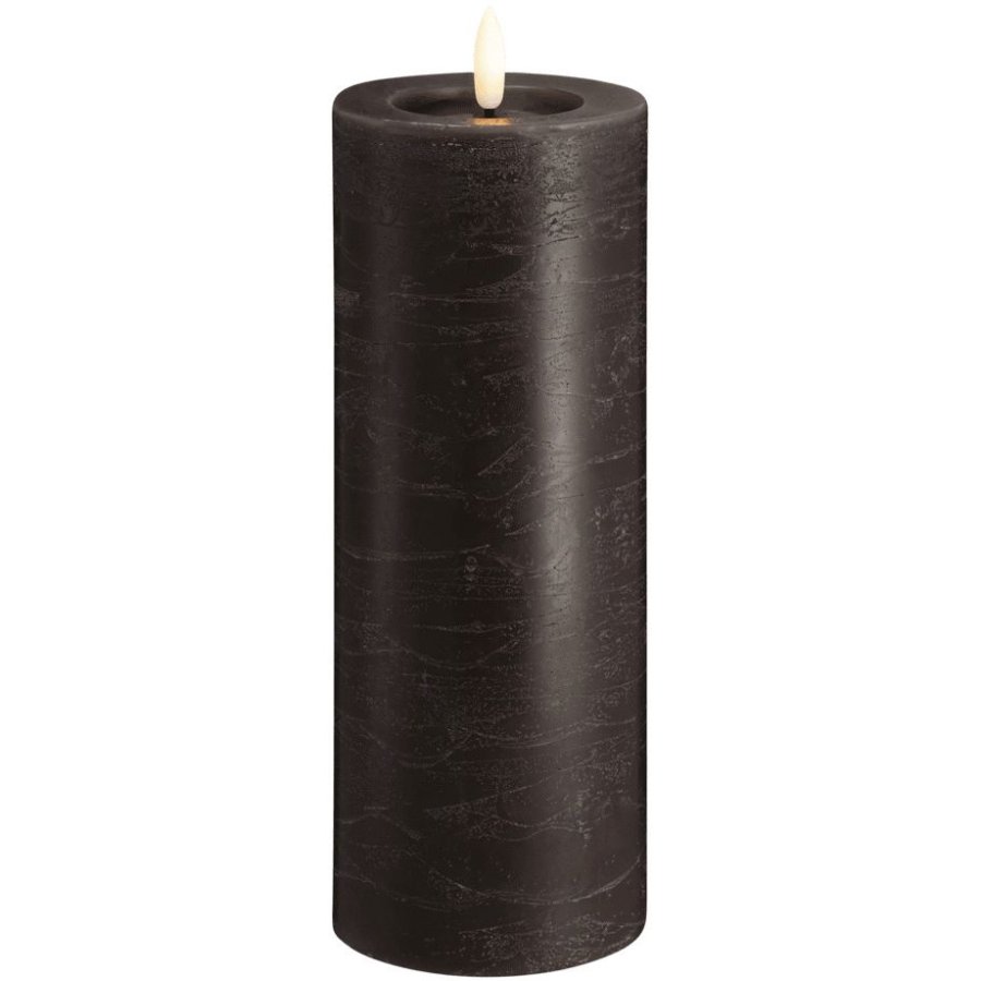 Moods & More Rustikale Stumpenkerze mit Schmelzeffekt LED 7,4xH20 cm, Charcoal