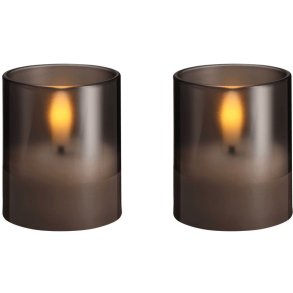 Moods & More Glaslys LED 2 stk. 4,7xH5,7 cm, Hurricane/Charcoal