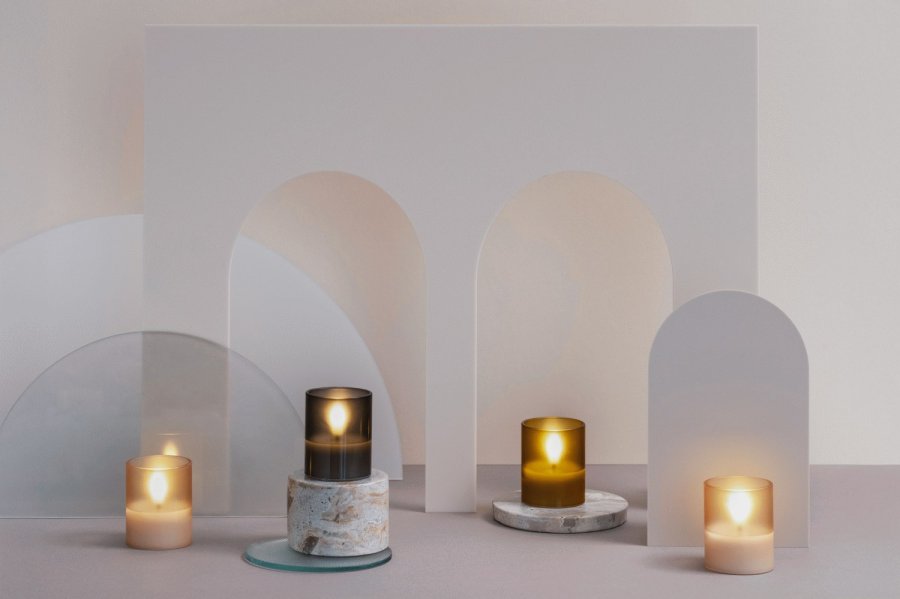 Moods & More Glaslys LED 2 stk. 4,7xH5,7 cm, Hurricane/Champagne