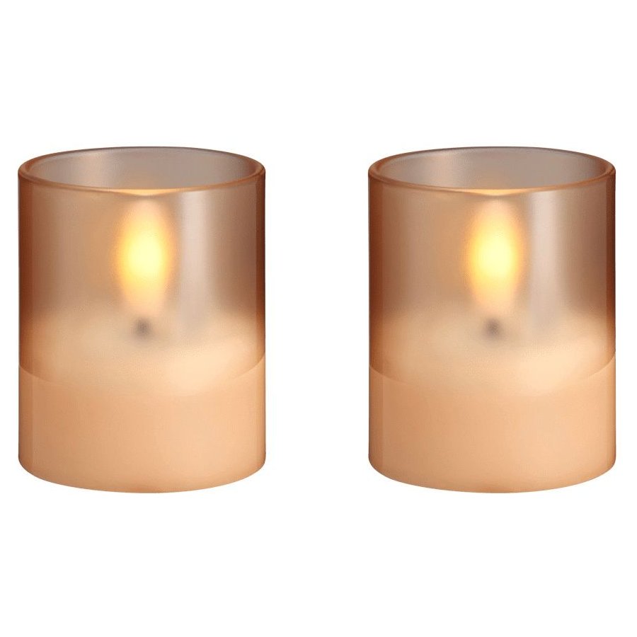 Moods & More Glaslys LED 2 stk. 4,7xH5,7 cm, Hurricane/Champagne