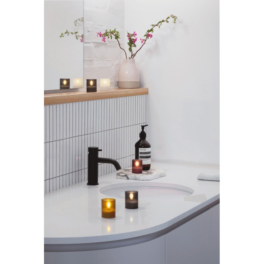 Moods & More Glaslys LED 2 stk. 4,7xH5,7 cm, Hurricane/Honey Mustard