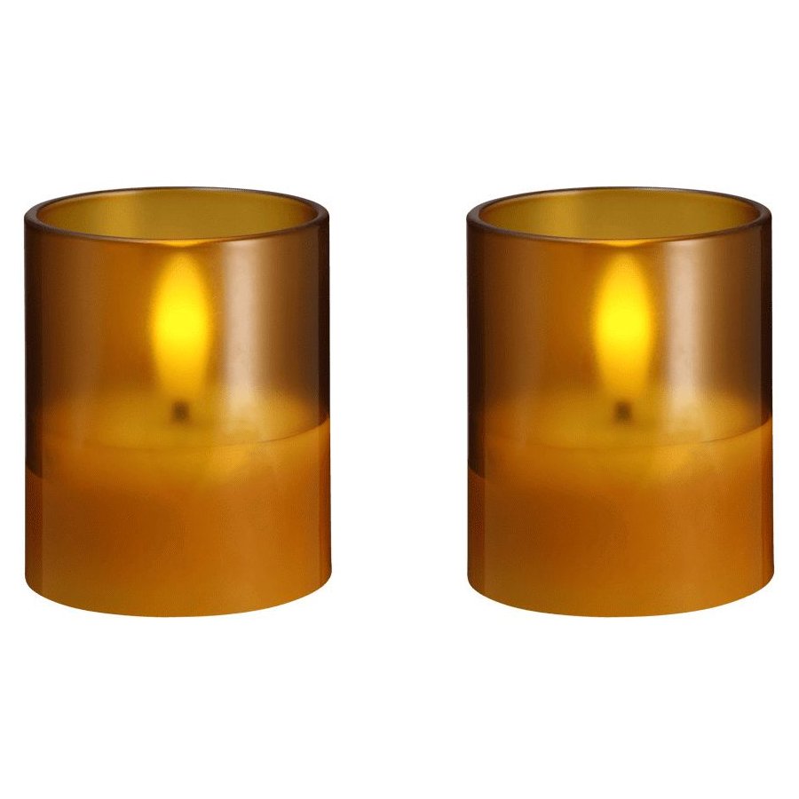 Moods & More Glaslys LED 2 stk. 4,7xH5,7 cm, Hurricane/Honey Mustard