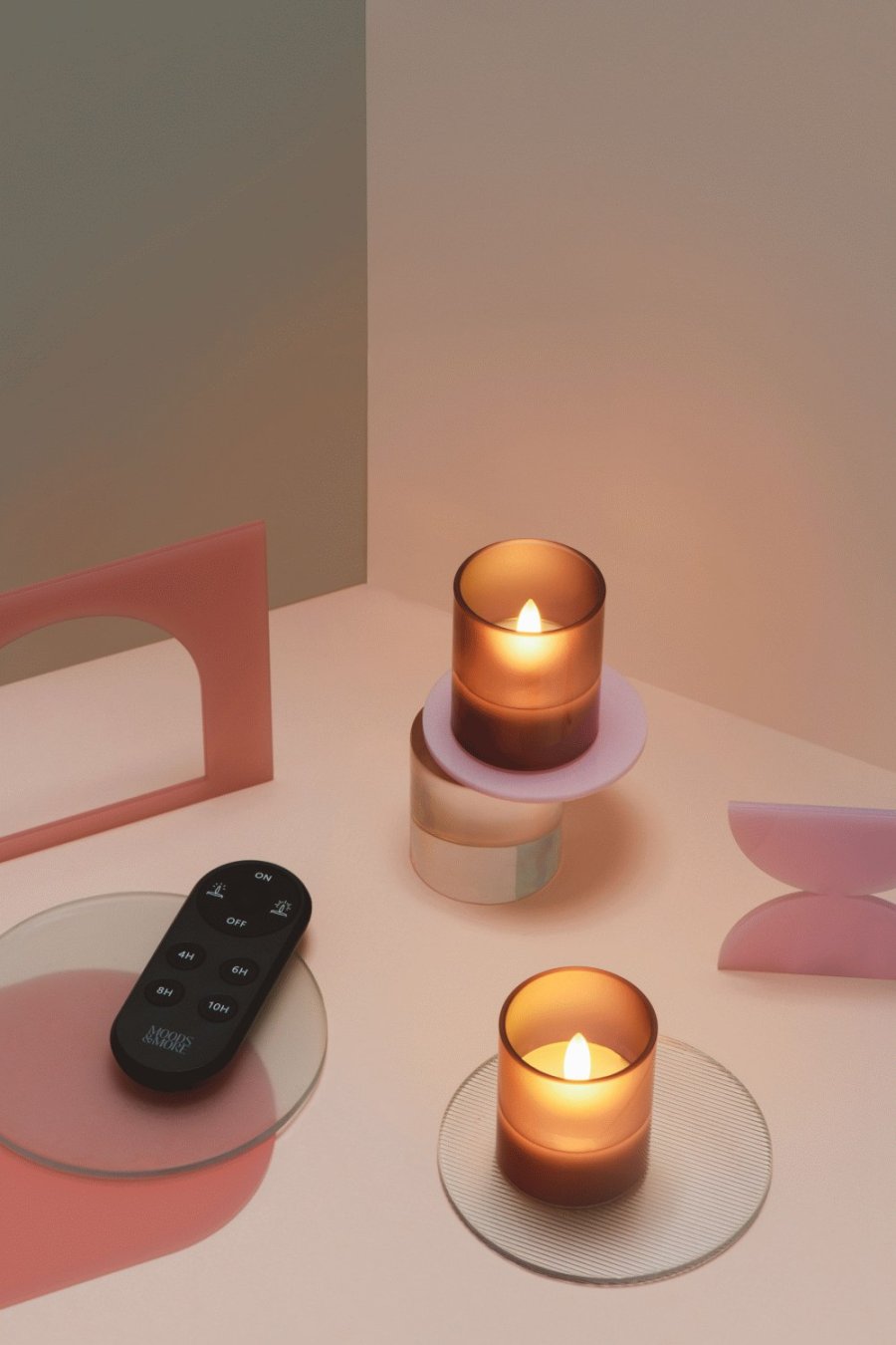 Moods & More Glaslys LED 2 stk. 4,7xH5,7 cm, Hurricane/Vintage Rose