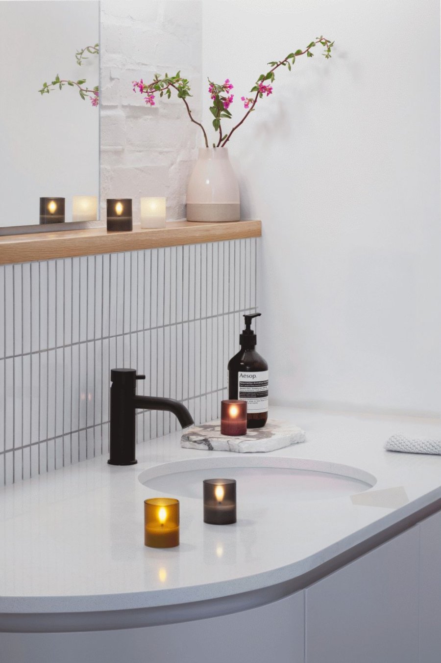 Moods & More Glaslys LED 2 stk. 4,7xH5,7 cm, Hurricane/Vintage Rose