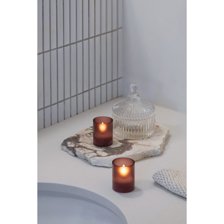 Moods & More Glaslys LED 2 stk. 4,7xH5,7 cm, Hurricane/Vintage Rose