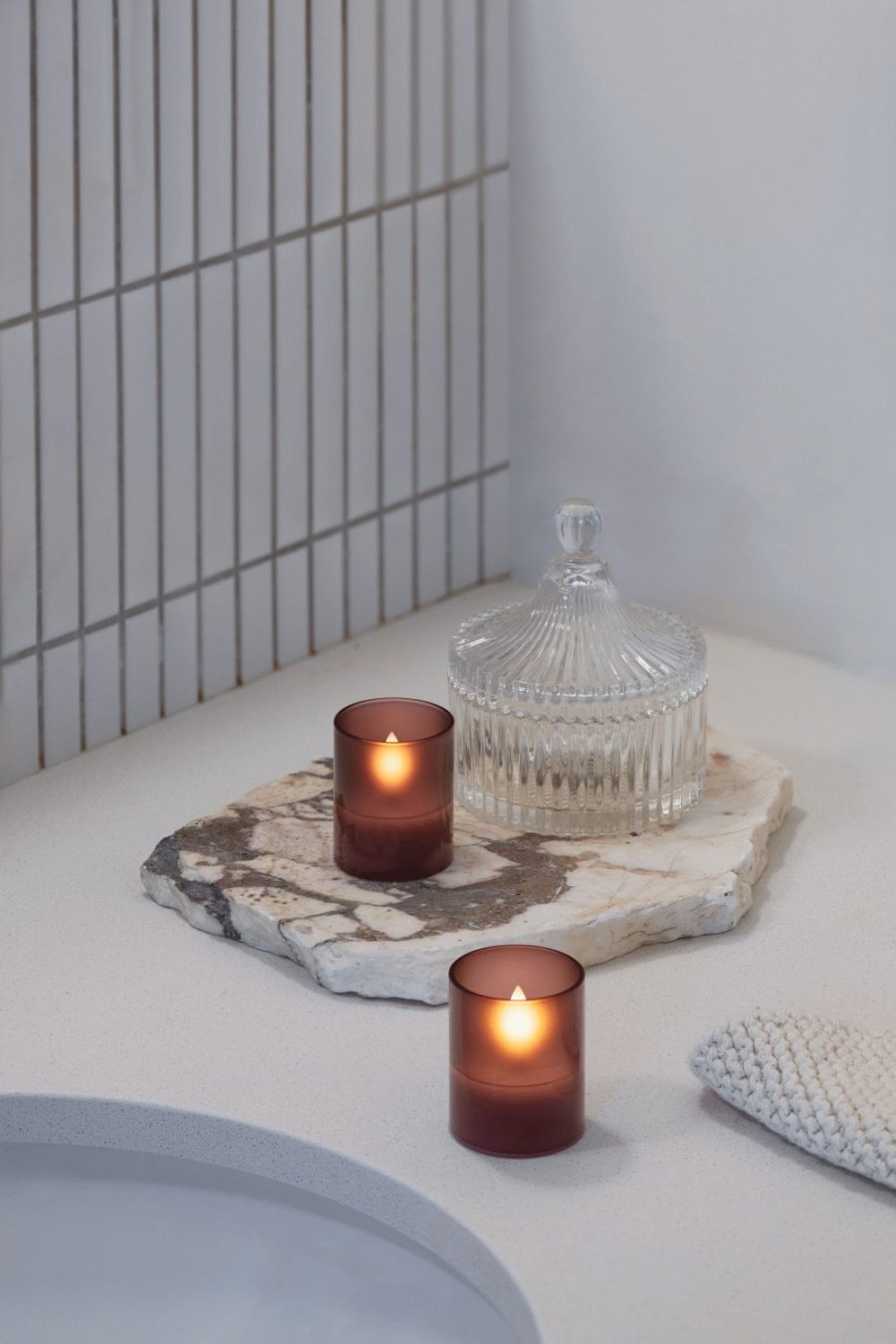 Moods & More Glaslys LED 2 stk. 4,7xH5,7 cm, Hurricane/Vintage Rose