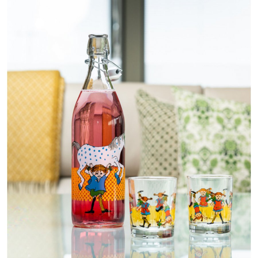 Muurla Pippi Glas flaske m. lg 1L, Pippi & hesten