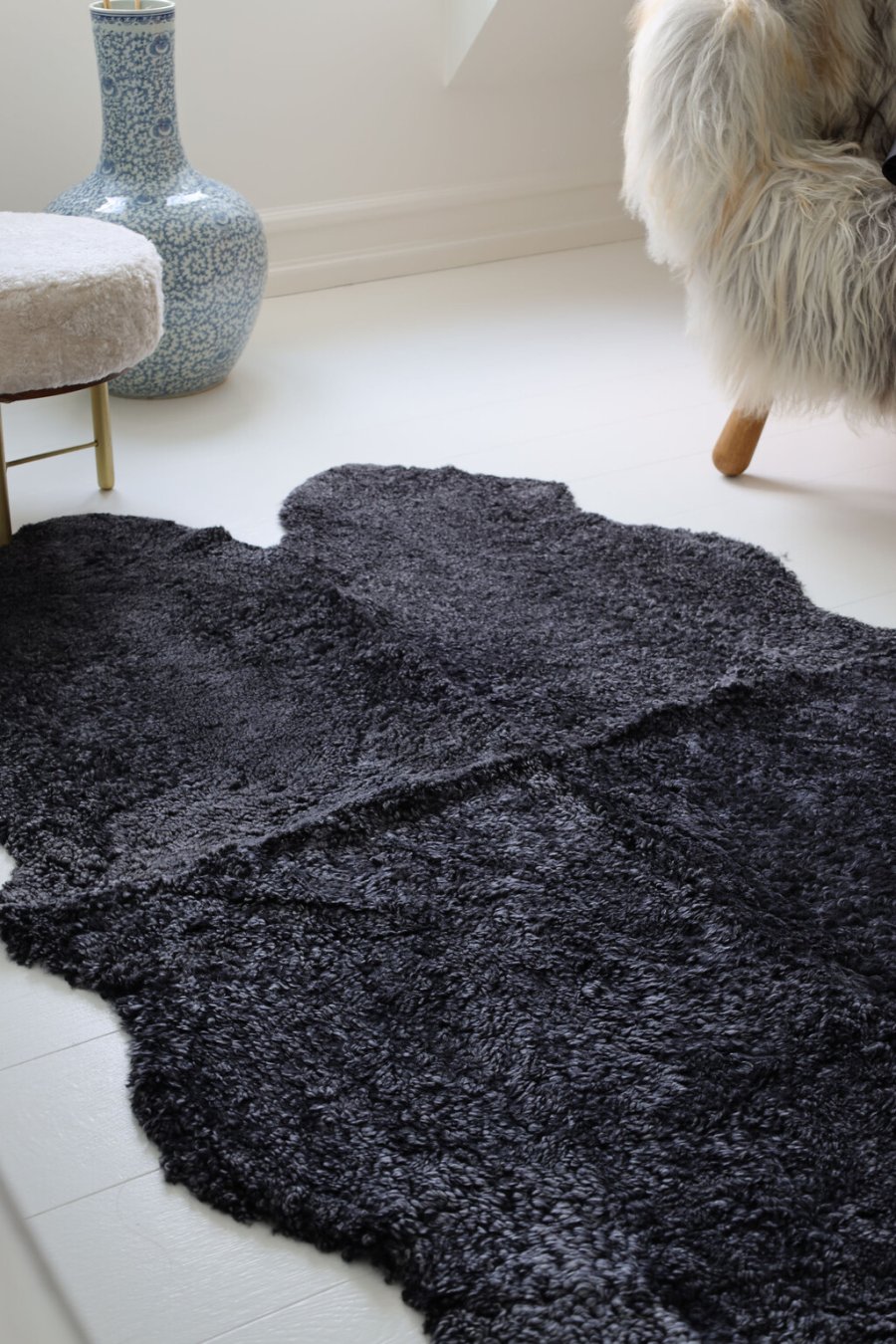 NATURES Collection Lammeskind Krllet Korthret Premium 180x110 cm, Antracit