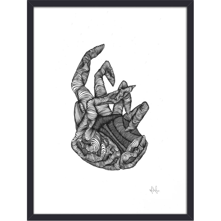 Nordal Hand Illustration mit Rahmen 40x30 cm, Schwarz/Wei