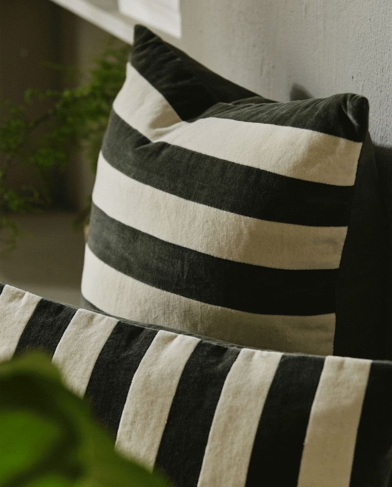 Nordal Alhena Kissenbezug 48×68cm, Elfenbein/Grün