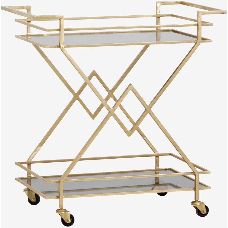 Nordal Trolley Rullebord H80 cm, Guld/Sort Glas