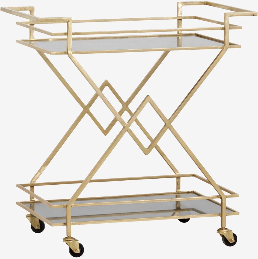 Nordal Trolley Rullebord H80 cm, Guld/Sort Glas