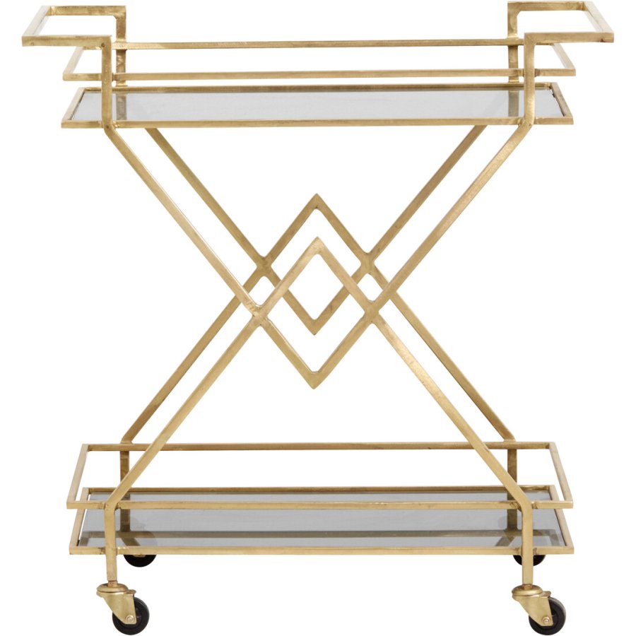 Nordal Trolley Rullebord H80 cm, Guld/Sort Glas