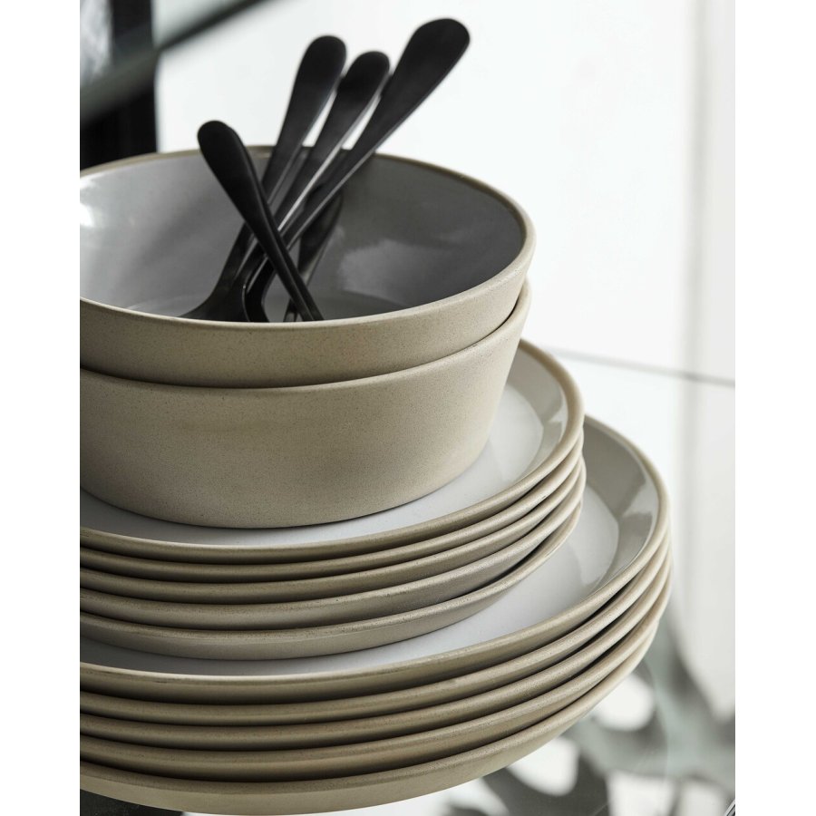 Nordal Stoneware Teller 22 cm, Beige/Wei