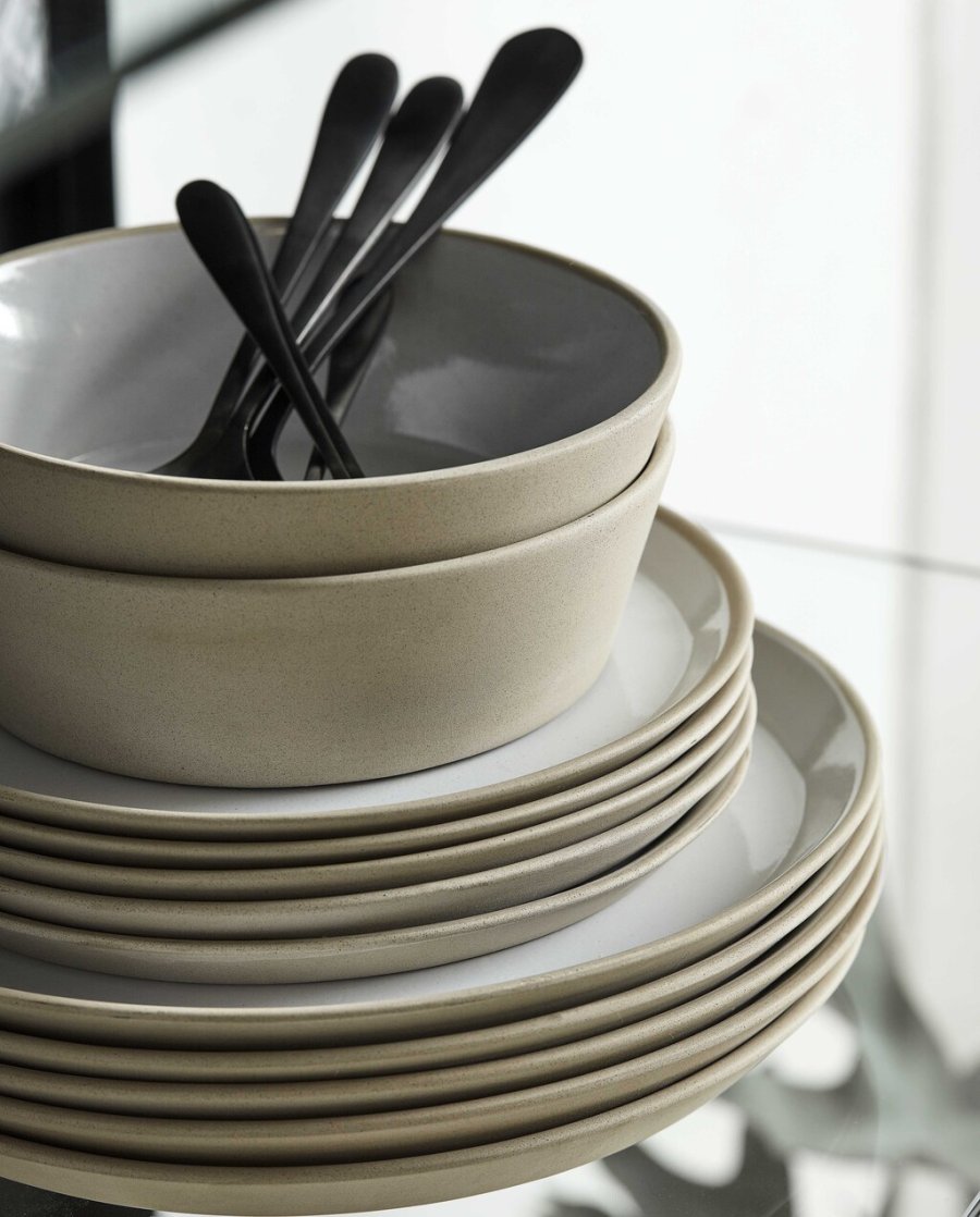 Nordal Stoneware Teller 22 cm, Beige/Wei