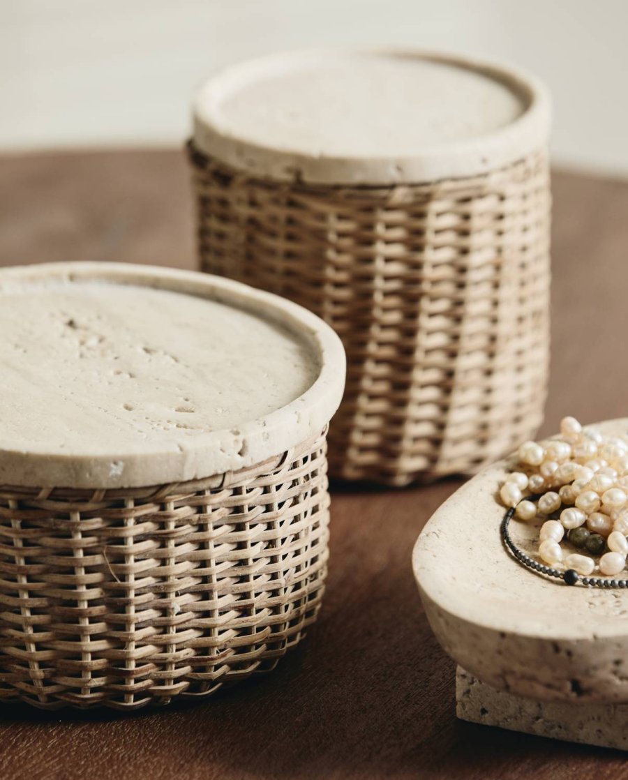 Nordal ARICA Korb mit Deckel 11 cm, Rattan