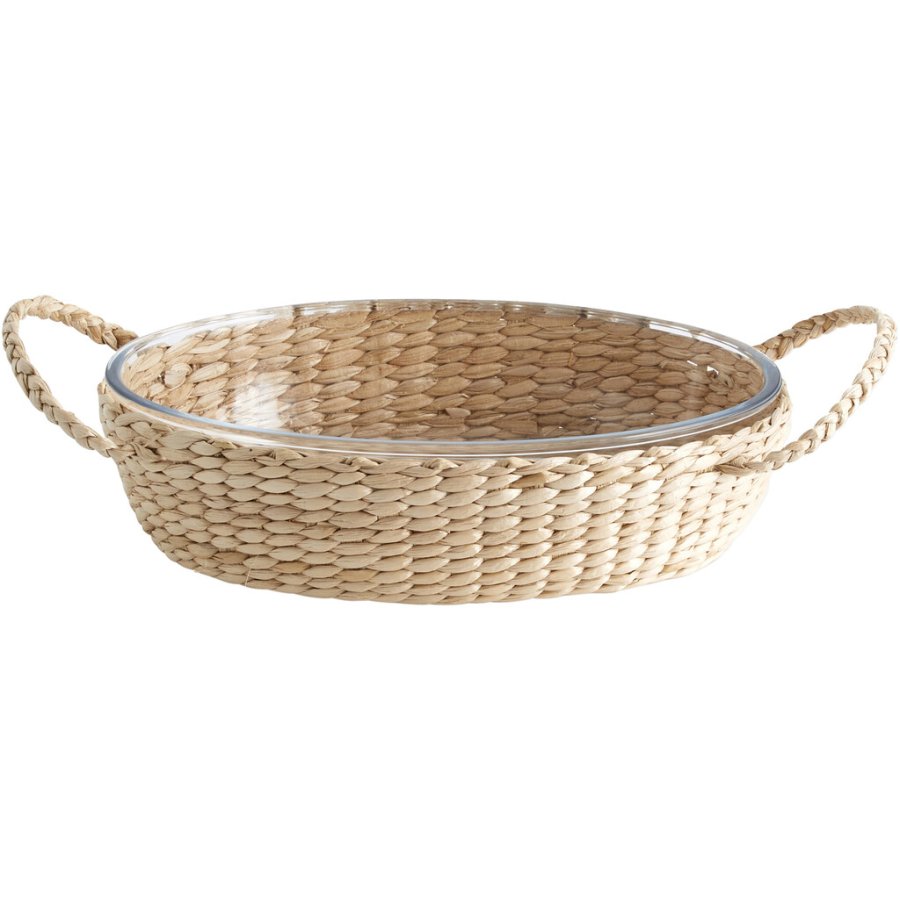 Nordal Mace Ofenfeste Schale 26 cm, Glas/Rattan