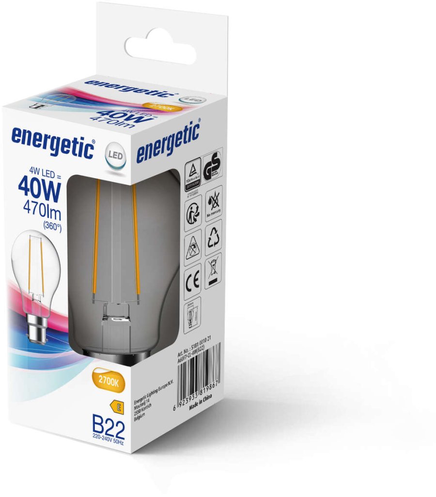 Energetic A60 Glhbirne LED B22 4W/470lm, Klar