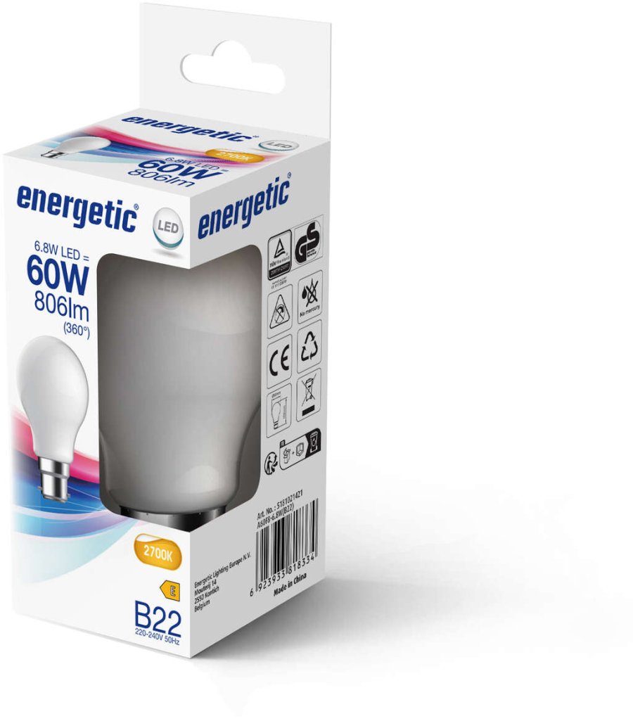 Energetic A60 Glhbirne LED B22 6,8W/806lm, Wei