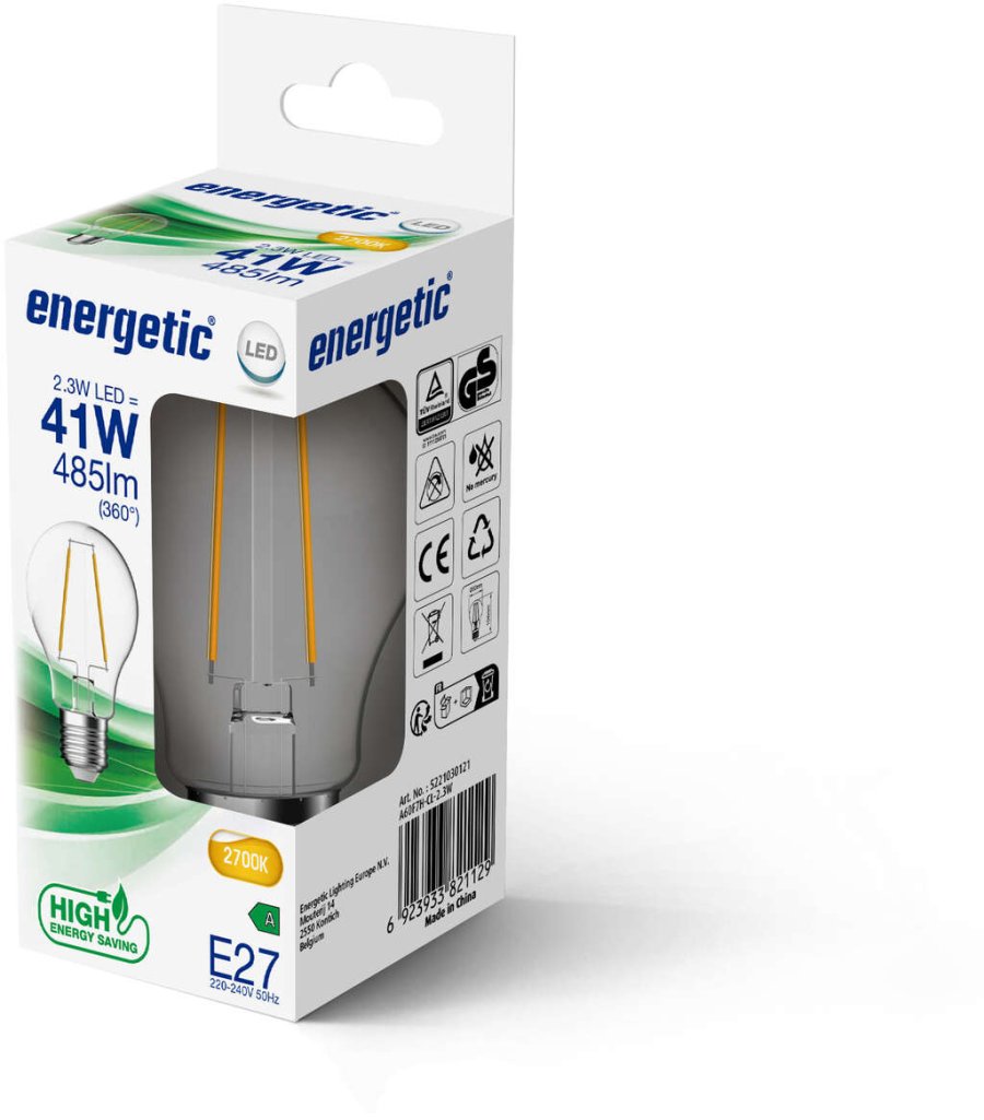 Energetic A60 Glhbirne LED E27 2,3W/485lm, Klar