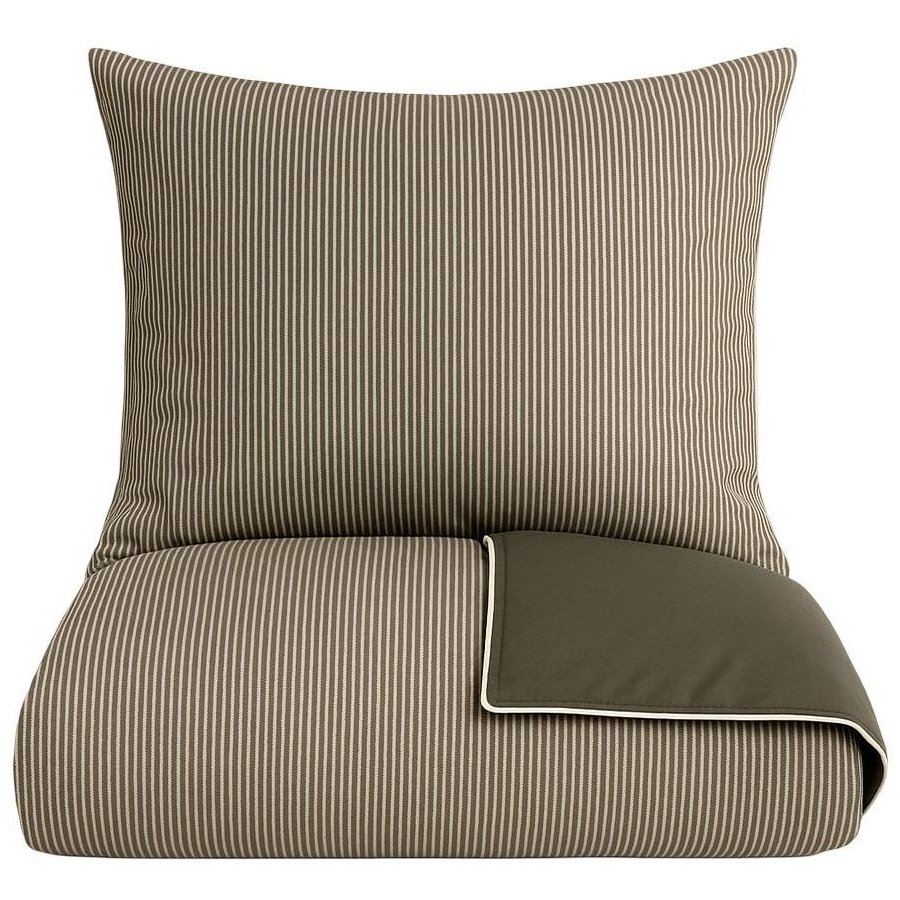 OMHU Pin Stripe m. Piping Senget�j 140x200 cm, Olive/Sand